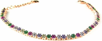 Armband tennis in zilver roos goud verguld gezet met multicolor stenen