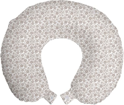 ABAKUHAUS Beige Reiskussen met Neksteun, Zacht Bloemenpatroon, Schuimrubberen Reisaccessoire voor Vliegtuig en Auto, 30x30 cm, Bruin Wit