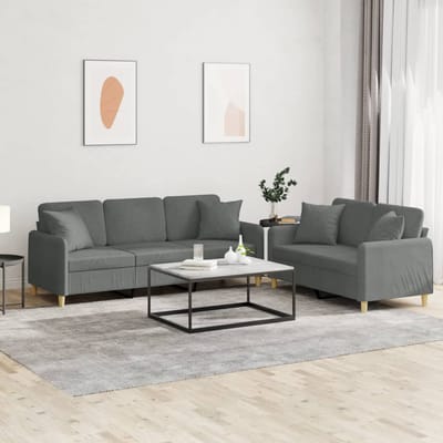 vidaXL - 2-delige - Loungeset - met - kussens - stof - donkergrijs