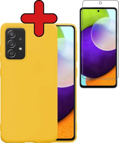 Hoesje - Met Screenprotector - Geschikt voor Samsung Galaxy A52 - Sterk & Shockproof - Telefoon Hoes - Back Cover - Siliconen Case - Telefoonhoes - Geel