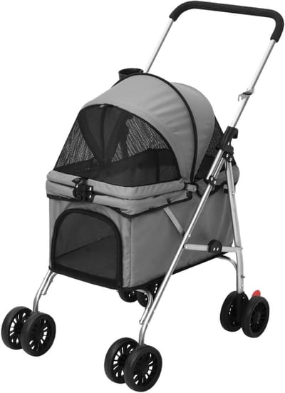 Huisdierenbuggy - Dierenwagen - Comfortabel vervoer - Opvouwbaar ontwerp - 76 x 50 x 100 cm - Grijs
