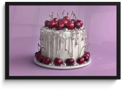 Poster in lijst - Fotolijst 60x40 cm - Posters - Taart - Kersen - Juwelen - Rood - Posterlijst zwart - Decoratie - Wanddecoratie woonkamer - Muurdecoratie slaapkamer