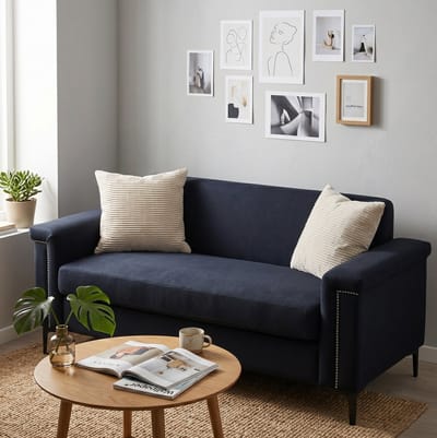 DESMIU Zitbank 172 x 72 x 82 cm - 2-Zits Scandinavische Bank Met Linnenstof En Metalen Poten - Voor Woonkamer En Appartement - Zwart