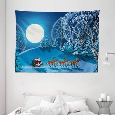 ABAKUHAUS Kersttapijt en sprei, Kerstwinterbos, 230 x 140 cm, Marineblauw