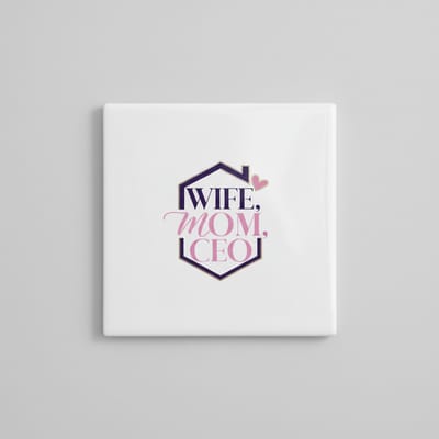 Wife Mom CEO Inspirerende Tekst Keramische Tegel – Moderne Woondecoratie Cadeau – 15 x 15 cm