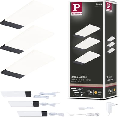 LED-onderkastverlichting Bredo Naderingsschakelaar Set van 3 3x2,5W 80x190 mm 3x180lm 230/12V Zwart