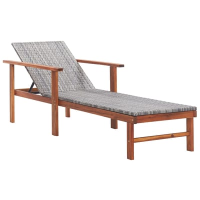vidaXL - Ligbed - poly - rattan - en - massief - acaciahout - grijs