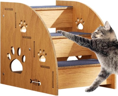 Huisdiertrap - Hondenladder - Hoge plaatsen bereiken - Antislip houten constructie - 3 lagen - Zilver