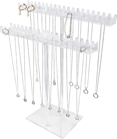 Kettinghouder - Acryl Transparant 2-laags Hangende Sieradentand - Organizer voor Hangers Armbanden en Ring - Doorzichtig