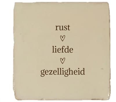 Gekleurd tegeltje - Rust liefde gezelligheid - Handgemaakte tegel | Spreuktegel | Tegeltjes met Spreuken | Tegeltjeswijsheid | Tegeltje tekst | Origineel cadeau