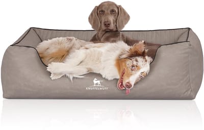 Knuffelwuff orthopedisch hondenbed Columbia van laser-gewatteerd kunstleer XL 105 x 75cm lichtgrijs