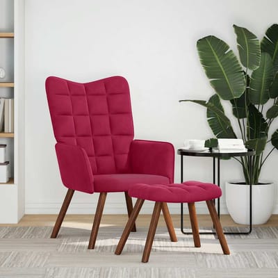 Fauteuil met Voetenbank, Wijnrood, Bekleed met Fluweel