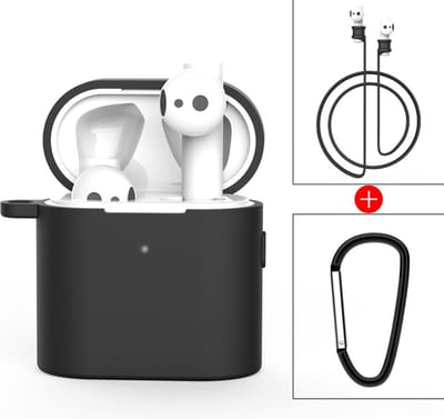 By Qubix - Geschikt voor Xiaomi Air - 3 in 1 siliconen hoesje - Anti-lost Rope + Bevestigingsclip - Zwart