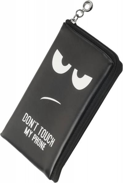 Zwart motief Don't Touch My Phone universeel portemonnee etui tasje hoesje