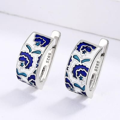 Klassieke Creatieve Handgemaakte Blauw Emaille Oorbellen Voor Dames Bloemvorm Oorbellen Mode Feest Sieraden Vrouwen Oorbellen white