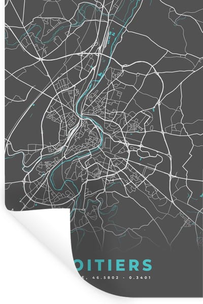 Muurstickers - Sticker Folie - Poitiers - Frankrijk - Plattegrond - Kaart - Stadskaart - 20x30 cm - Plakfolie - Muurstickers Kinderkamer - Zelfklevend Behang - Zelfklevend behangpapier - Stickerfolie