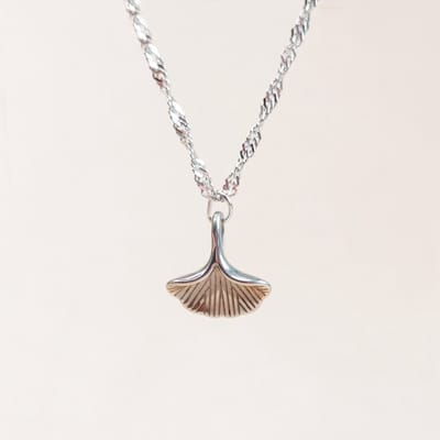 Ava & Imber Ginkgo Ketting Stainless Steel | Waterproof Zilveren Ketting | Damesketting met Hanger Blad