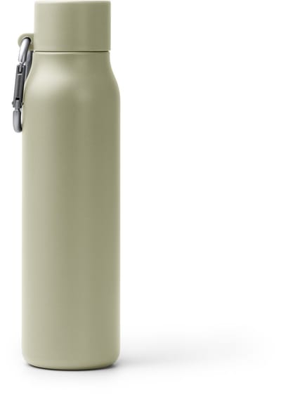 Groen/beige dubbelwandige thermosfles RVS 550 ml, matte afwerking inclusief karabijnhaak