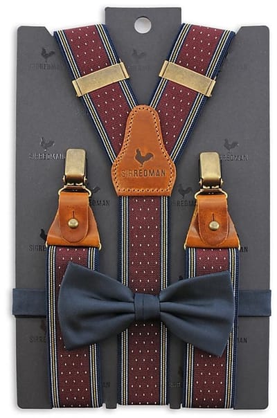 Sir Redman - Bretels met strik - bretels combi pack Birmingham Boy - bordeauxrood / blauw