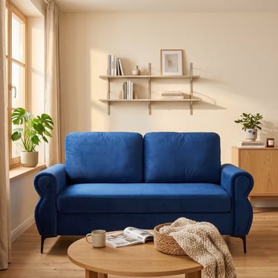 Wishdor - Compacte Bank - Ergonomische Zithoogte En Afneembare Hoezen - Modern Ontwerp Voor Appartement - Stof En Metaal - Blauw - 173,5 Cm