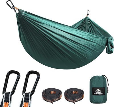 Ultralichte hangmat voor kamperen en reizen – ademend nylon, draagvermorgen tot 300 kg, inclusief karabijnhaken en riemen