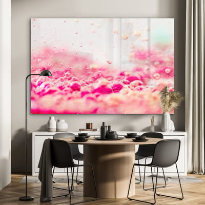 ® Glasschilderij 180x120 cm - Schilderij acrylglas - Vloeistof - Roze - Bubbel - Abstract - Foto op glas - Muurdecoratie woonkamer - Wanddecoratie slaapkamer - Schilderijen