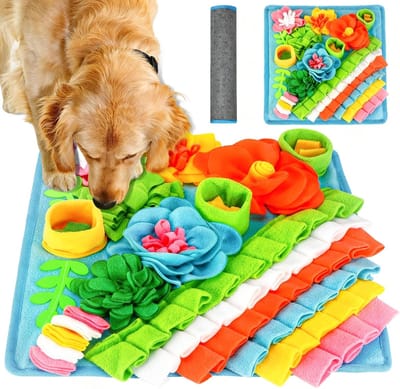 Famanu – Snuffelmat voor honden - wasbaar hondenspeelgoed intelligentie - langzaam voeren - interactief voedingsspel - kleurrijk intelligentiespeelgoed voor honden voor alle hondenrassen katten 39 x 39 cm