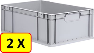 2 x Euronorm stapelbak transportkrat H22 - 60x40x22 cm - grijs