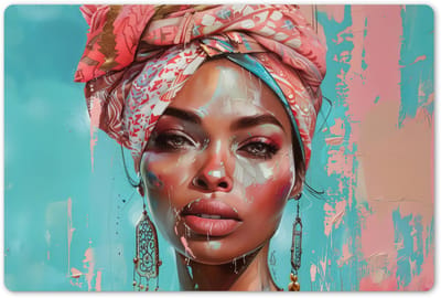 Placemats 45x30 cm - Placemat kunststof - 1 stuk - Vrouw - Portret - Blauw - Roze - Modern - Borden onderleggers - Decoratie voor op tafel - Keuken tafeldecoratie accessoires - Vinyl onderlegger - Tafelversiering