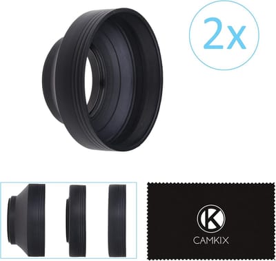 2x Rubberen Zonnekap 58mm - Opvouwbaar in 3 Standen - Anti Flare & Lensbescherming voor DSLR en Mirrorless - Incl. Schoonmaakdoek