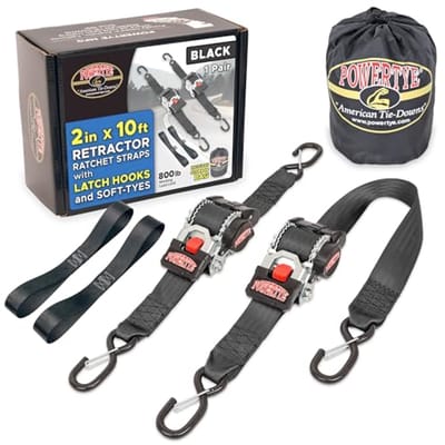 Zware 2" x 10ft intrekbare ratel tie-downs met grendel haken - 800 lbs werkbelasting limiet - zwart (paar)
