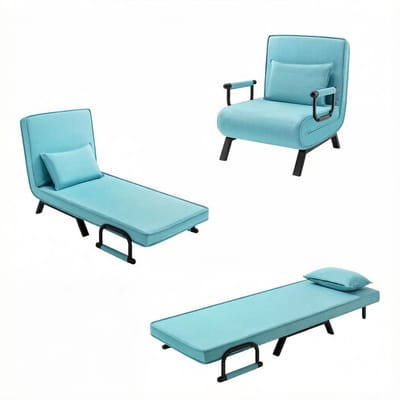 Slaapstoel - 69x190 cm - Inklapbare Slaapbank - Zetelbed – Slaapfauteuil 1 Persoon - Blauw