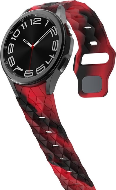 Siliconen bandje - geschikt voor Samsung Galaxy Watch 4 / Watch 4 Classic / Watch 5 / Watch 5 Pro / Watch 6 / Watch 6 Classic / Watch 7 / Watch FE - zwart-rood