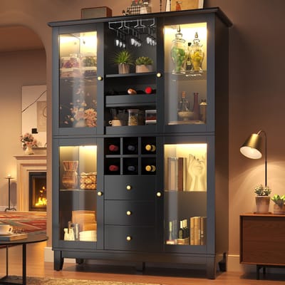 MIVRAY Wijnkast - Met Appgestuurde Ledverlichting En 3 Laden - Voor Woonkamer Of Keuken - MDF - 120x40x180,5 Cm - Zwart