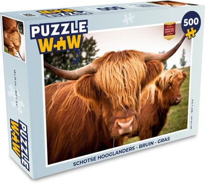 Puzzel Schotse Hooglanders - Bruin - Gras - Legpuzzel - Puzzel 500 stukjes