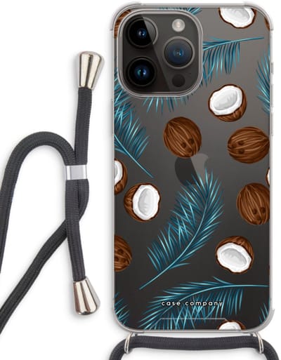 Case Company® - Hoesje met koord geschikt voor iPhone 14 Pro Max hoesje met Koord - Kokosnoot - Telefoonhoesje met Zwart Koord - Bescherming aan alle Kanten en Over de Schermrand
