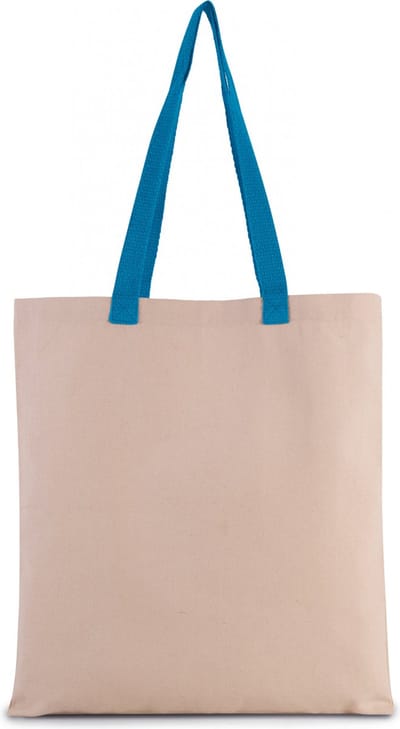 Kimood Platte shopper van canvas met contrasterend hengsel KI0277 - Natural / Surf Blue - One size