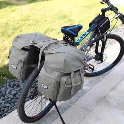 Fietstas Achtertas - Dubbele Fietstas - Fietsen Op Reis - Waterdicht Canvas - 50L Capaciteit - Zwart
