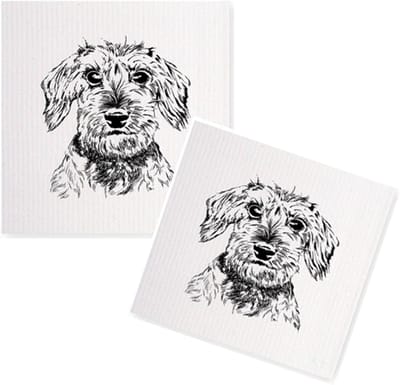 Teckel - set van 2 ruwharige teckel afwasdoekjes (20x22cm) - teckeldoekjes - vaatdoekjes - poetsdoekjes - hond - schoonmaakdoek - ruwharige teckel