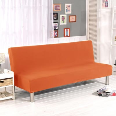 Effen Stof Armloze Bankbedhoes Elastische Huisdecoratie Bank Beschermhoezen Voor Familiekamer Beschermende Sliphoezen Opvouwbare Bankhoes S / L Maten S size 155-185cm 1PC oranje