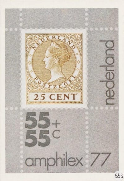 Briefkaart met afbeelding Verkleinde reproductie van zegels met beeltenis van H.M. Koningin Wilhelmina postzegel