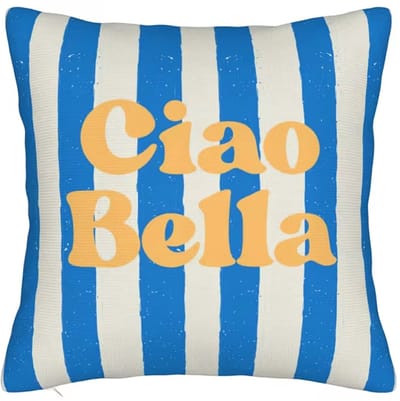 Blauwe Kussenhoes 45x45 cm – Ciao Bella Sierkussen – Mediterrane Gestreepte Kussensloop – Italiaanse Woondecoratie