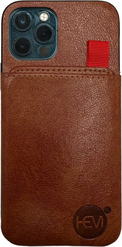 HEM Luxe Lederen Back Cover - Geschikt voor iPhone 15 Pro Max - Bruin - Telefoonhoesje / Achterkant voor 3 pasjes