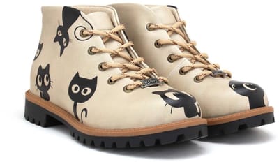 Goby - Purrfect Paws Dames Enkellaarzen - Vegan Leer - Handgemaakt - Katten Design - Maat 41