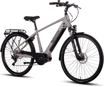 SAXXX 28 inch Elektrische Trekkingfiets -Middenmotor - 95% Vooraf Geassembleerd - 522Wh Geïntegreerde Uitneembare Accu - Tot 110 km Actieradius - SHIMANO Deore 10 Versnellingen -Hydraulische Schijfremmen -SR SUNTOUR Verende Voorvork- zilver