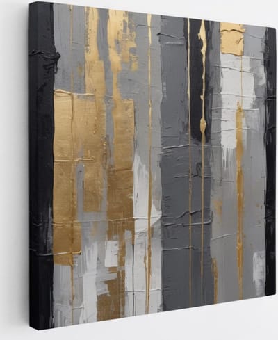 Saammp Canvas Schilderij - Zwart goud - Abstract - 20x20 - Foto op canvas - Wanddecoratie - Muurdecoratie Woonkamer - Slaapkamer decoratie - Canvas Print