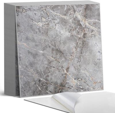 Coloray Plaktegels - Natuursteenpatroon Zelfklevende Tegels - 20 cm x 20 cm - Grijs Plaktegels - 20 stuks - Vierkant PVC Tegels - Plaktegels Badkamer - Plaktegels Vloer - Vinyltegels Vloer Zelfklevend - Wandtegel Zelfklevend