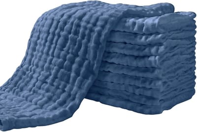 Set van 10 Absorberende Babyluiers en Boertjes - 100% Katoen, 27 x 50 cm, Donkerblauw, Ideaal voor Pasgeborenen