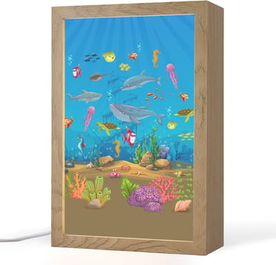 Nachtlampje 20x30 cm - Kinder lampje - Zeedieren - Onderwaterwereld - Oceaan - Onderwater - Tafellamp kinderkamer - Slaapkamer lamp - Bedlamp kinderen - Kinderlampje stopcontact - Wandlamp babykamer - Nachtlampjes