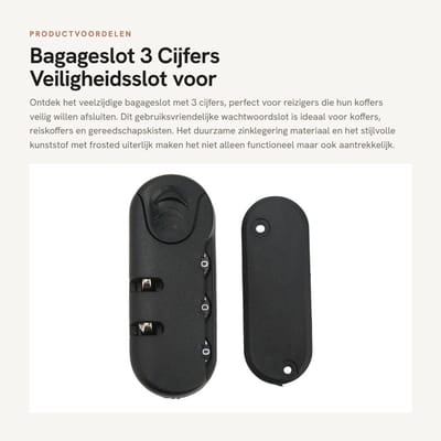 Dailygoods- Bagageslot 3-cijferig - Zinklegering - Kunststof - Veiligheidsslot - Reisaccessoire - Slijtvast ontwerp - Kofferslot